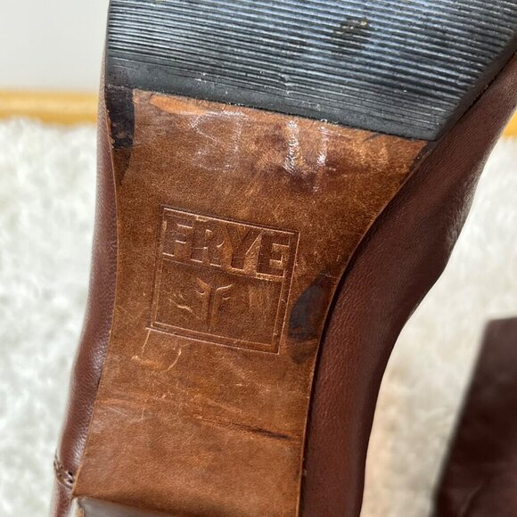 Frye Lisa Slouchy Pleated Pull On Leather Heeled Boots Mid Calf Brown Size 6‎ - Picture 16 of 16